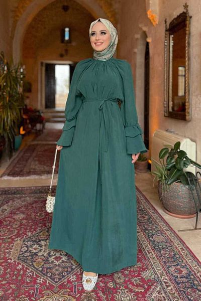 Bym Fashion Emerald 3925 Model Ruffle Sleeve Detail Dress