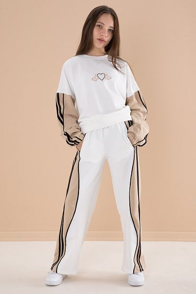 Cansın Mini 2-Piece Ecru Stripe Suit for Girl - 20103