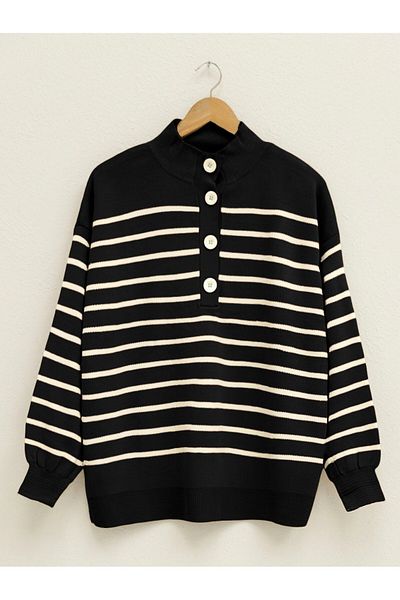 Modamorfo Buttoned Half-Necked Knitwear Sweater - Black