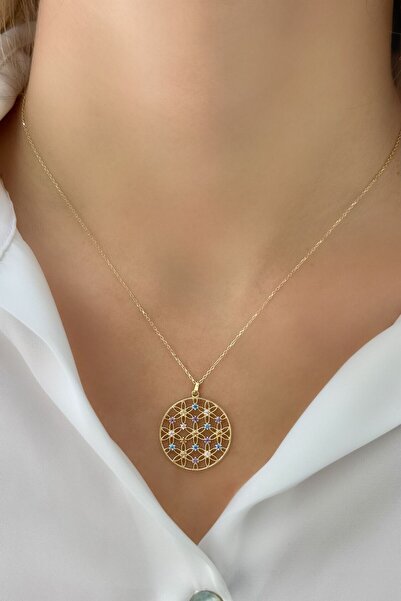 SEYHAN KUYUMCULUK Renkli Taşlı Yaşam Çiçeği Altın Kolye