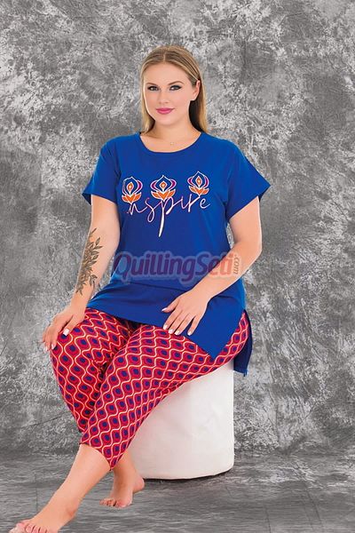 quilling Culoare albastră și model Lady 10718 Set de pijamale pentru mamă de mărime mare și capris pentru femei