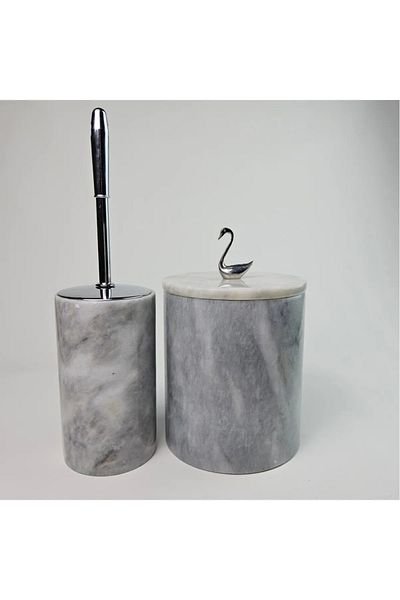 ege gross Gray Marble Trash Can/Brush Set