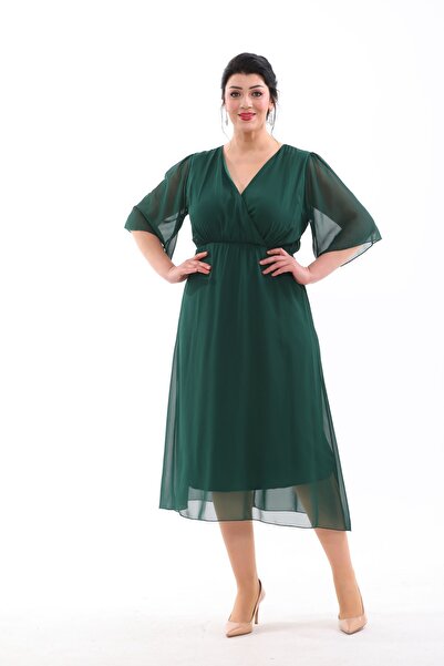 IŞILTI Rochie de seara din sifon cu decolteu dublu, marime mare - maneca scur...