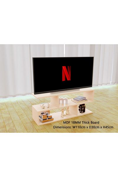 Mahmayi Modern TV Stand and Coffee Table with 2 Tier Storage Shelf, Monitor Stand for Home-OAK MELAMINE