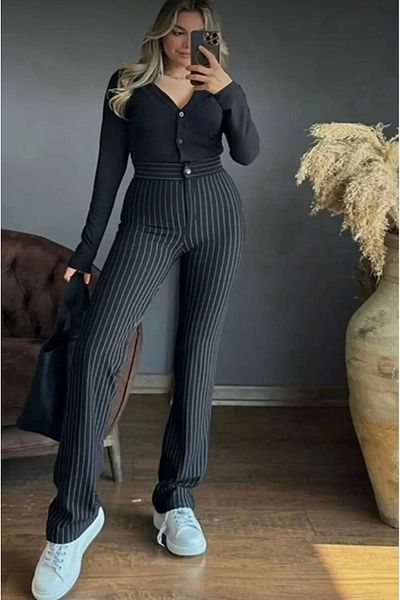 LUCK Women's Striped Fit Palazzo Trousers