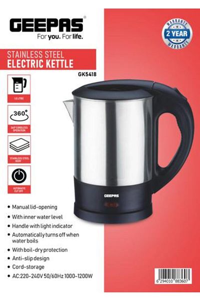 Geepas 1350W Travel Electric Kettle - Boil-Dry & Overheat Protection / 1.0L