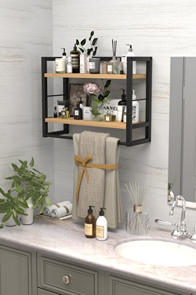 moniev 2 Raflı Metal Düzenleyici Havluluk Baharatlık Duvara Monte Banyo Rafı Metal Organizer Çok Amaçlı Raf