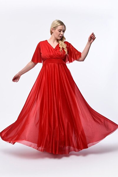KIRIŞIK Işıltı Rochie de seară elegantă, lungă, cu mâneci cu volane, cu decol...