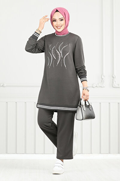 ModaMerve Anthracite Stone Detailed Double Set - 9116Pl940-M