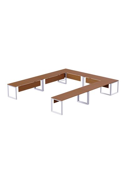 Mahmayi Vorm 136-16 U-Shaped Conference Meeting Table for Office 12 Person Capacity-Light Walnut