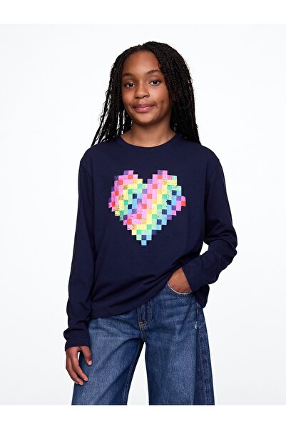 GAP Kız Çocuk Lacivert Grafikli T-Shirt