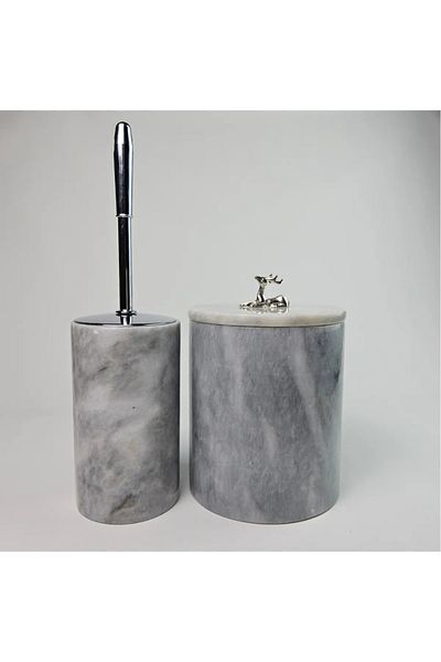 ege gross Gray Marble Trash Can/Brush Set