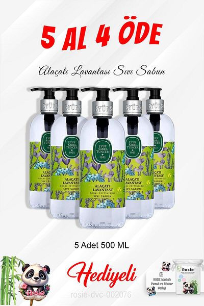 Eyüp Sabri Tuncer 500 ml Lavender Alaçatı Liquid Soap - Rosie Cotton Set of 5