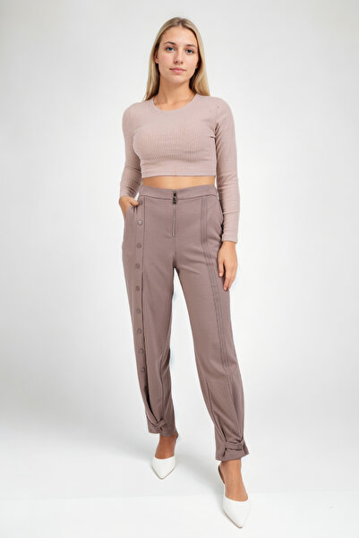 Vitrin Önü Düğmeli Fermuarlı Modal Kumaş Pantolon