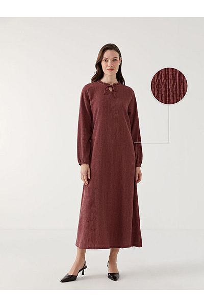 LC Waikiki LCW Grace Rosa Damenkleid mit gebundenem Ausschnitt und Struktur