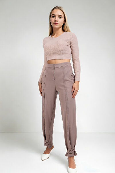 Vitrin Önü Düğmeli Fermuarlı Modal Kumaş Pantolon