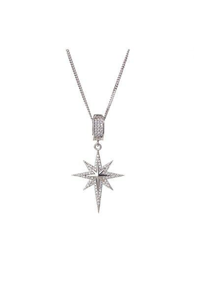 NAGISS Kuzey Kutup Yıldızı Model Zirkon Taşlı 925 Ayar Gümüş Kadın Kolye-1