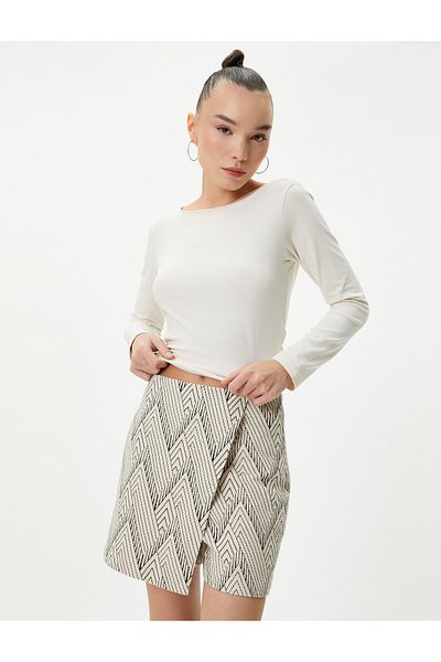 Koton Mini Shorts Skirt Double Breasted Geometric Patterned