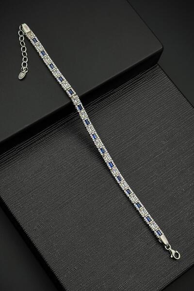 FRNCH 925 Ayar Gümüş İtalyan Model Zirkon Taşlı Lacivert-Beyaz Renk Erkek Bil...