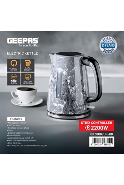 Geepas غلاية كهربائية سعة 1.7 لتر - حماية من الغليان الجاف وإيقاف التشغيل الت...