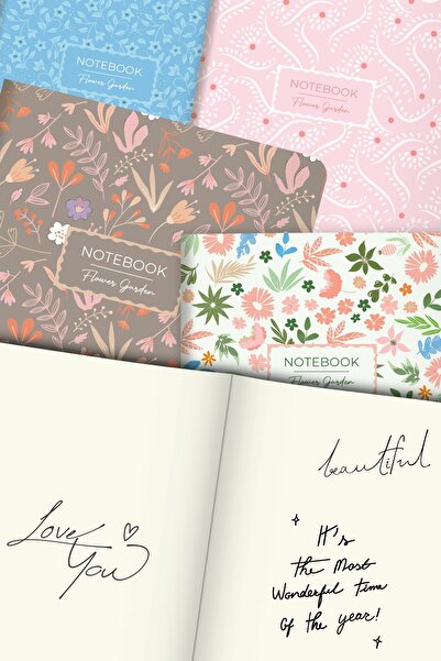Le Color Set de 4 caiete Flower Garden fără linii 13x20