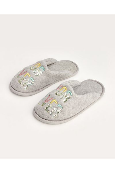 Chirpy Desu - Forever Written Gray Women's House Slippers