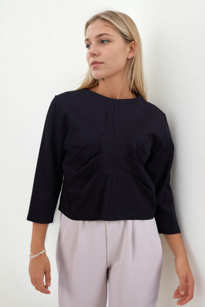 Vitrin Блуза от модал с къс ръкав и предни набори