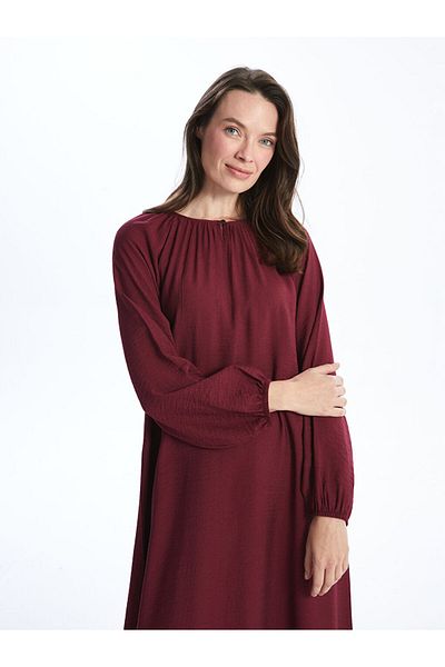 LC Waikiki Γυναικείο φόρεμα LCW Grace Burgundy Crew Neck