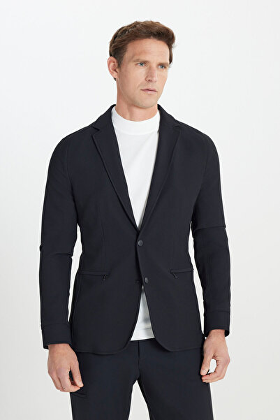 ALTINYILDIZ CLASSICS Men's Black Slim Fit Slim Fit Mono Neck Zipper Pocket Suit Jacket