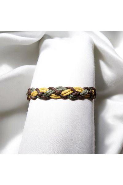 etniko Hand Knitted Rope Bracelet Carrying the Colors of Nature Brown-Yellow-Green