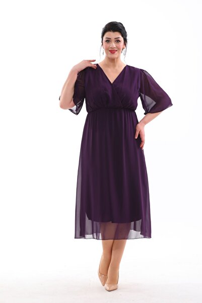 IŞILTI Rochie de seara din sifon cu decolteu dublu, marime mare - maneca scur...