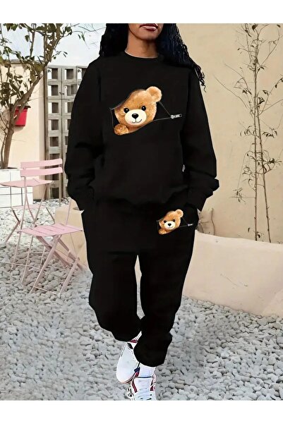 DAXİS Sportwear Company KADIN BİSİKLET YAKA AYICIK BASKILI EŞOFMAN TAKIMI