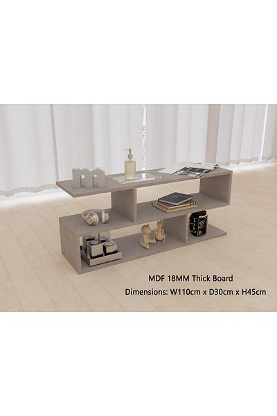 Mahmayi Modern TV Stand and Coffee Table with 2 Tier Storage Shelf, Monitor Stand for Home-LIGHT CONCRETE