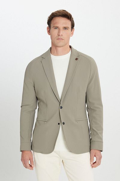 ALTINYILDIZ CLASSICS Men's Mink Slim Fit Slim Fit Mono Collar Suit Jacket with Zipper Pockets