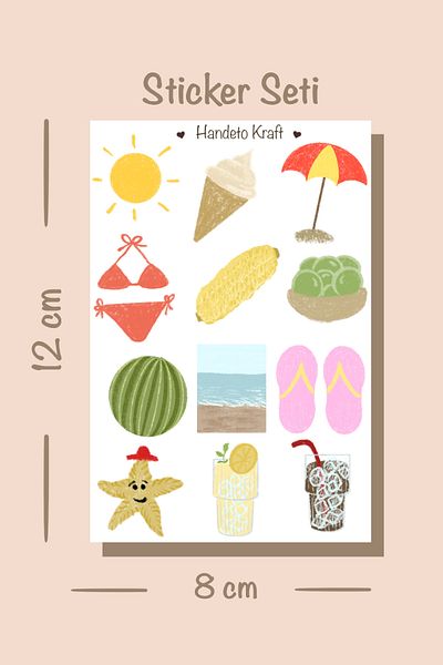 Handeto Kraft مجموعة ملصقات الصيف| 8x12 سم| ورق لاصق| كمبيوتر محمول، هاتف، دفتر ملاحظات، دفتر ملاحظات