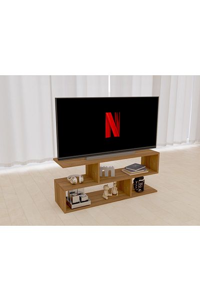 Mahmayi Modern TV Stand and Coffee Table with 2 Tier Storage Shelf, Stand for Home-NATURAL DIJON WALNUT