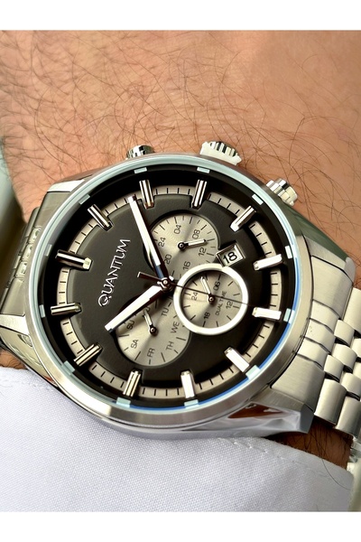 Quantum Fonksiyonlu Gümüş-Siyah Renk Çelik Kordon Çelik Kasa Erkek Kol Saati 987350