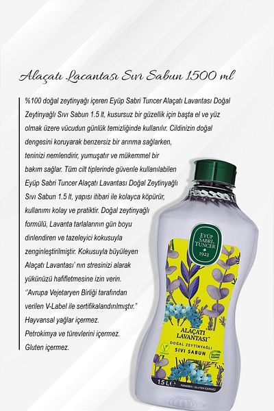 Eyüp Sabri Tuncer Alaçatı Lavanta Liquid Soap 1.5 L 5 Pay for 4 Charges 4 Money Rosie Cotton