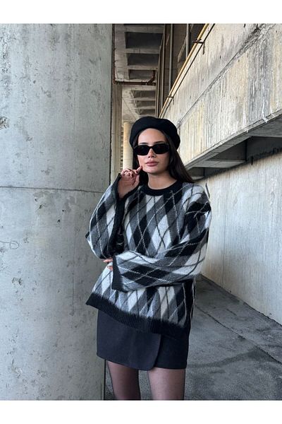 My Blog Pulover negru cu model multi-Argyle - 7183