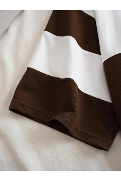 Altamira Μπλουζάκι Unisex Καφέ ριγέ Oversize Polo με μισό φερμουάρ