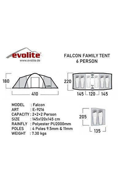 Evolite Falcon 6 Kişilik Odalı Aile Çadırı