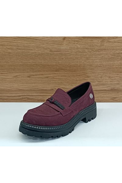 Mammamia KA245 Pantofi de damă casual din piele naturală roșu claret