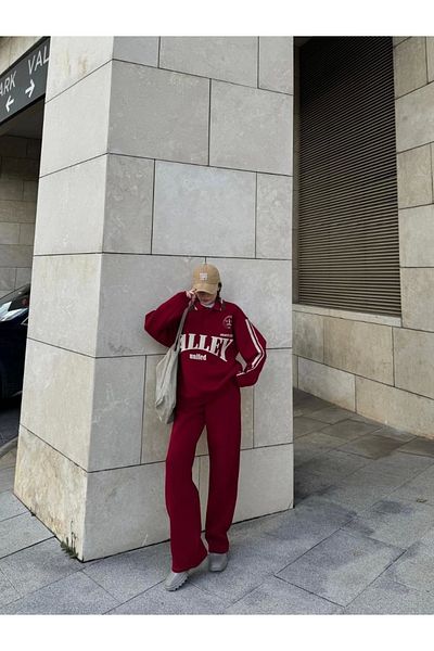 Tam12den Home Burgundy Sweat Baggy Trousers Three Yarn Suit