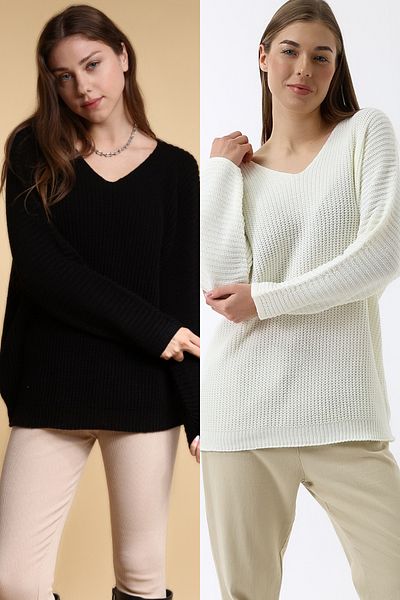 Devinka Women's 2-Pack Price Advantageous Oversize Loose V-Neck Knitwear Sweater