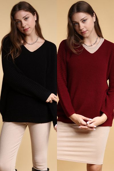 Devinka Women's 2-Pack Price Advantageous Oversize Loose V-Neck Knitwear Sweater