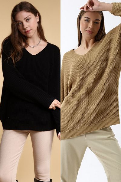 Devinka Women's 2-Pack Price Advantageous Oversize Loose V-Neck Knitwear Sweater