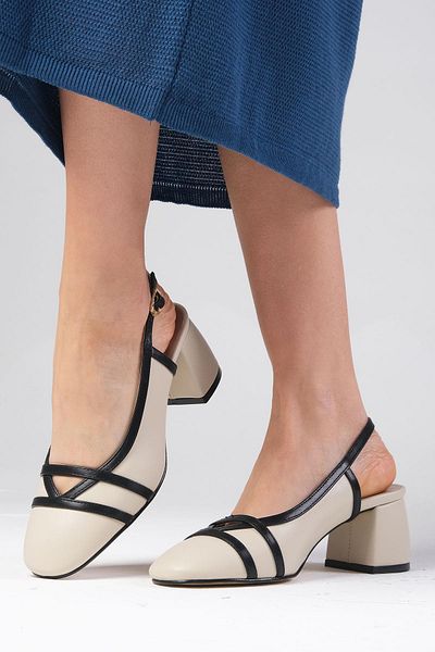 Mio Gusto Bertina Skin Color Thick Heeled Women's Open Back Shoes
