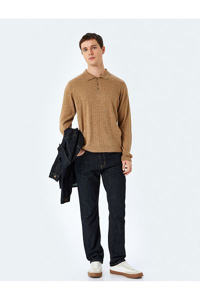 Koton Polo Neck Buttoned Textured Knitwear Sweater