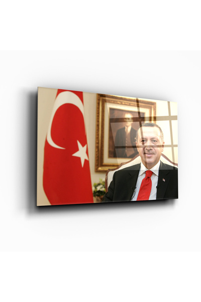 Zerawall Recep Tayyip Erdoğan Türk Bayrağı Cam Tablo Kırılmaz Cam Ofis Ve Okul Dekorasyonu
