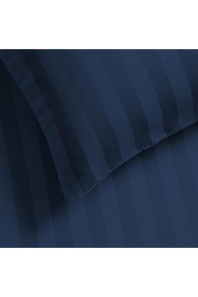 Master Home Textile King Fitted Sheet Set 3-Piece Deep Pocket 35cm Dark Blue Microfiber Striped